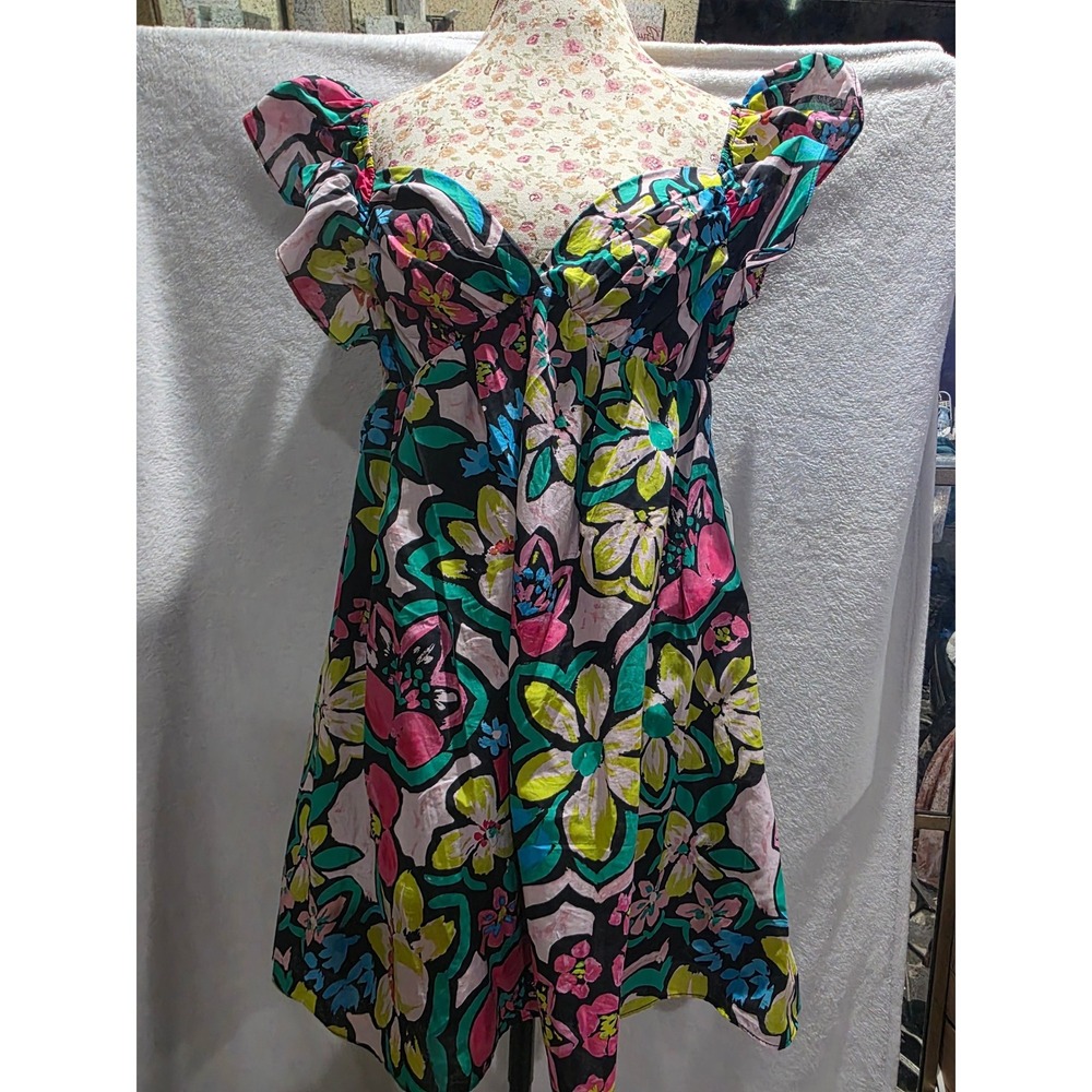 Floral Ruffle Sleeve Mini Dress Sweetheart Neck Tie Back Cutout Babydoll Multi